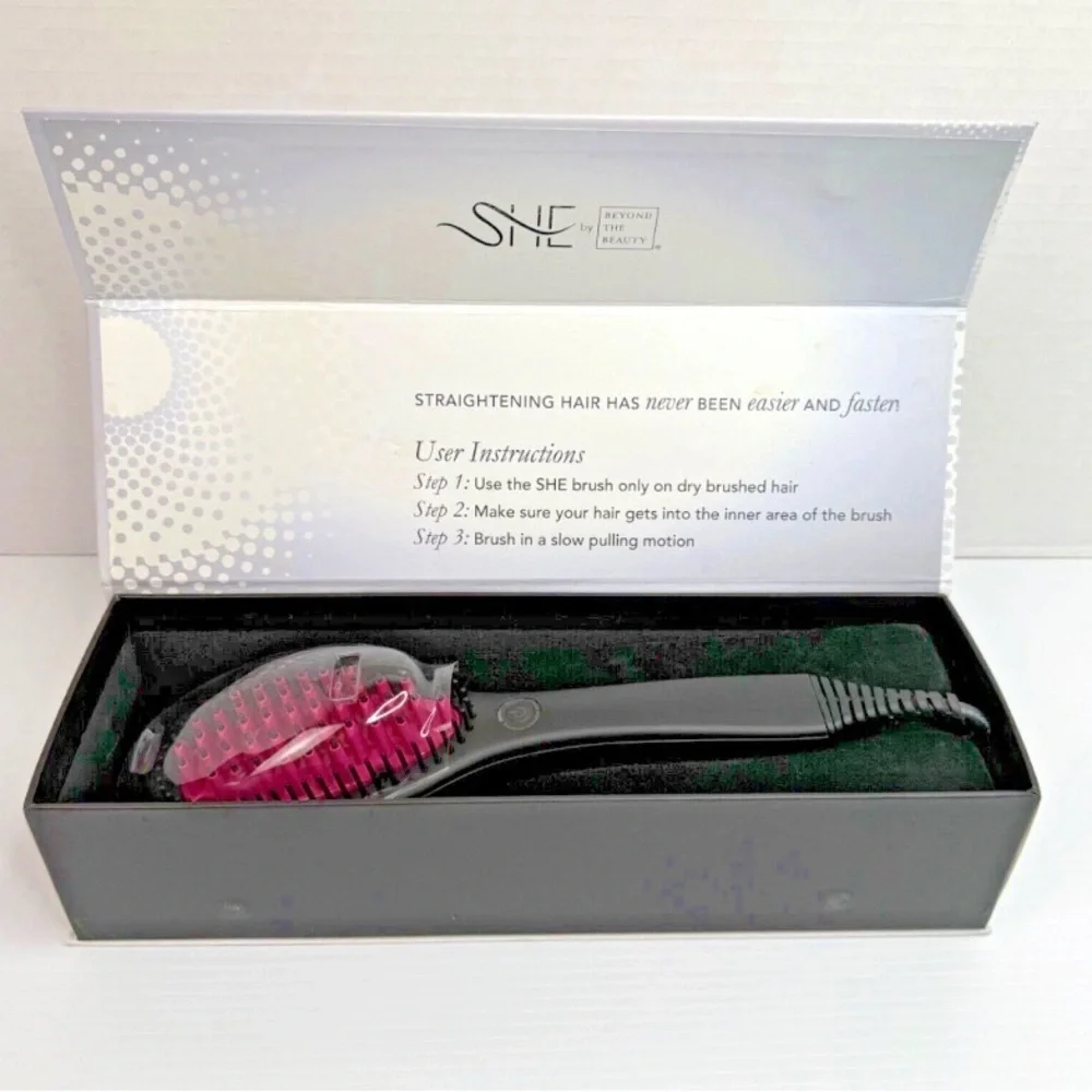 She by Beyond the Beauty Ceramic Straightening Brush - Black and Pink
